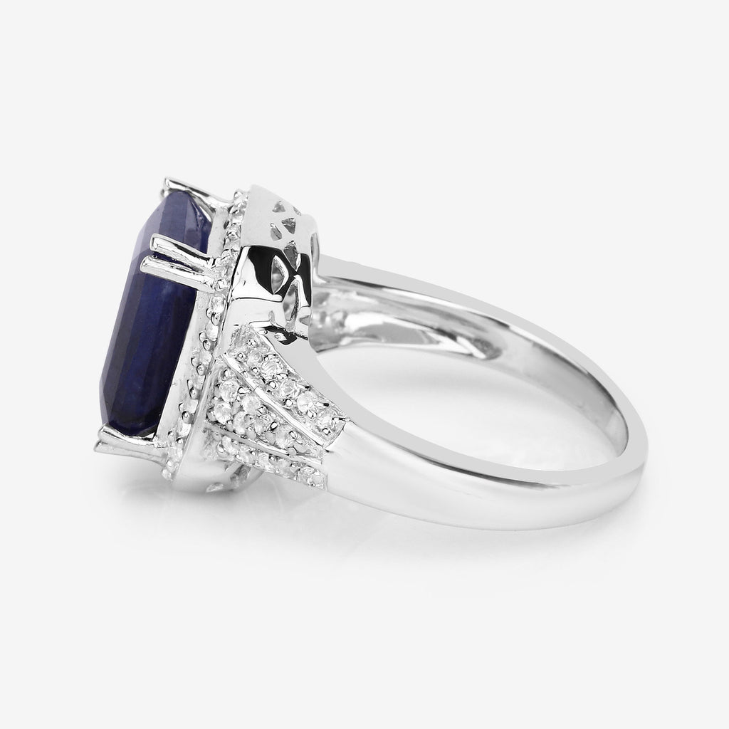 Sapphire Ring With White Topaz 4.76 Carats Sterling Silver