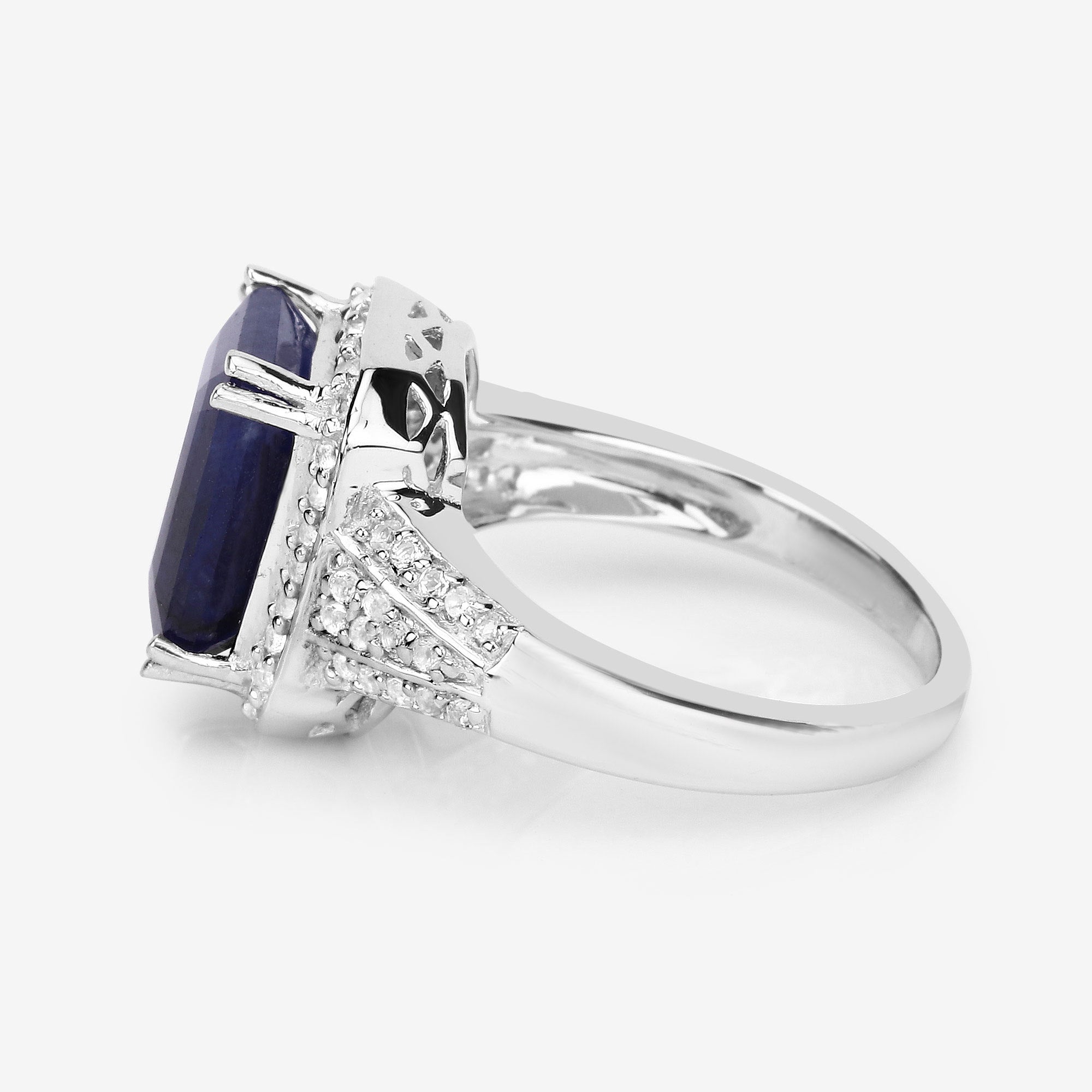 Sapphire Ring With White Topaz 4.76 Carats Sterling Silver