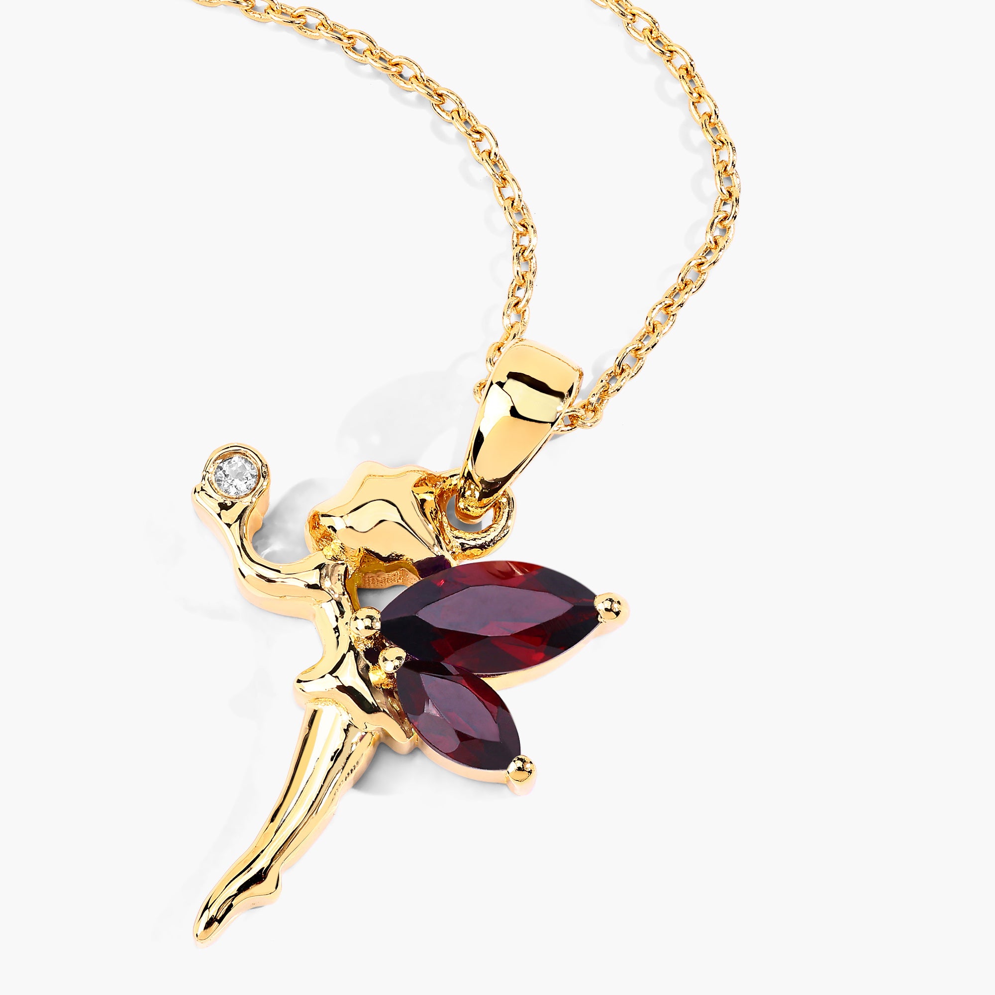 Garnet Fairy Pendant With White Topaz 0.8 Carats Gold Plated Silver