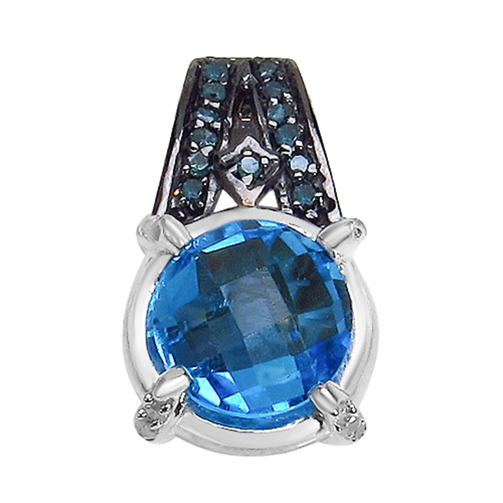 Swiss Blue Topaz Pendant With Multicolor Diamonds 4.9 Carats Sterling Silver