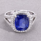 Blue Sapphire Ring With Diamonds 4.54 Carats 18K White Gold