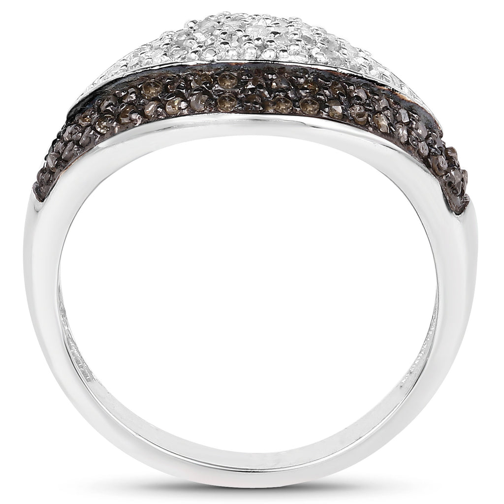 Champagne Diamond Leaf Ring With White Diamonds 0.46 Carats Sterling Silver