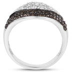 Champagne Diamond Leaf Ring With White Diamonds 0.46 Carats Sterling Silver