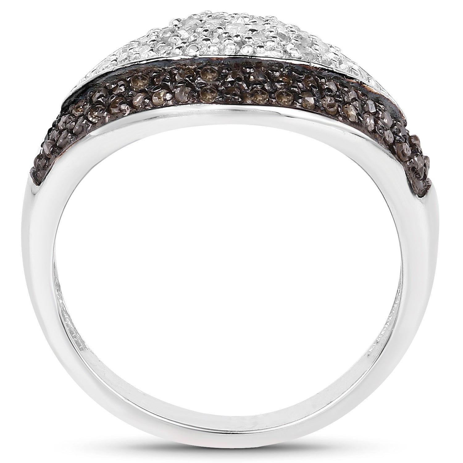 Champagne Diamond Leaf Ring With White Diamonds 0.46 Carats Sterling Silver