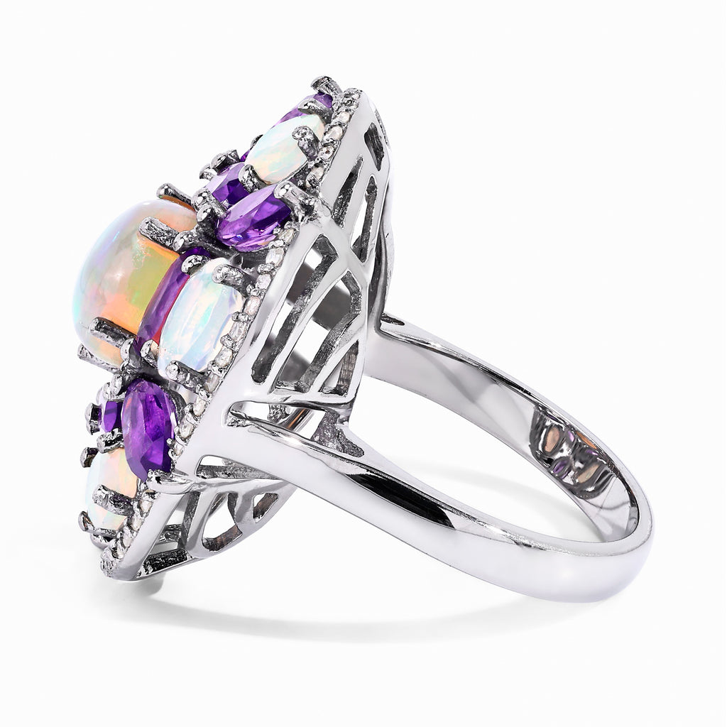 Natural Mixed Gemstones Ring 5.66 Carats Sterling Silver