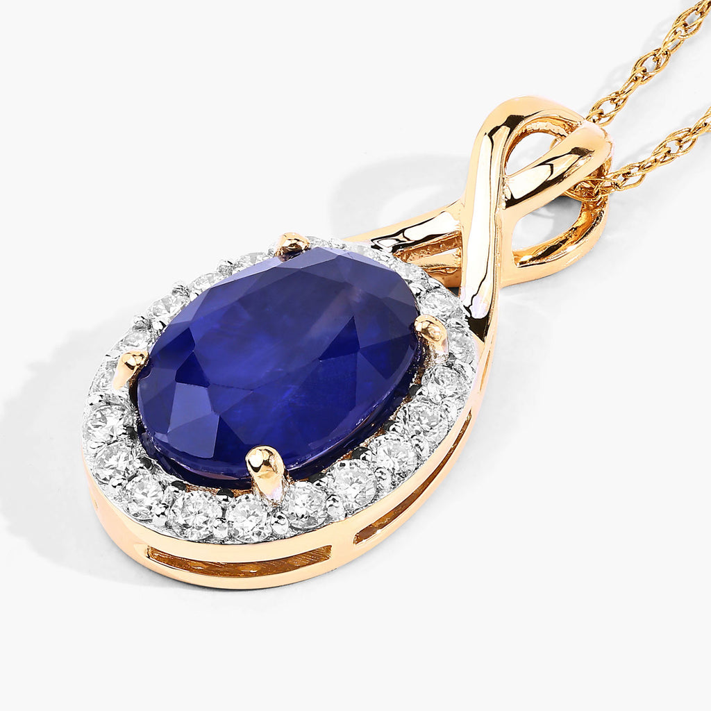Blue Sapphire Pendant With Diamonds 1.84 Carats 18K Yellow Gold