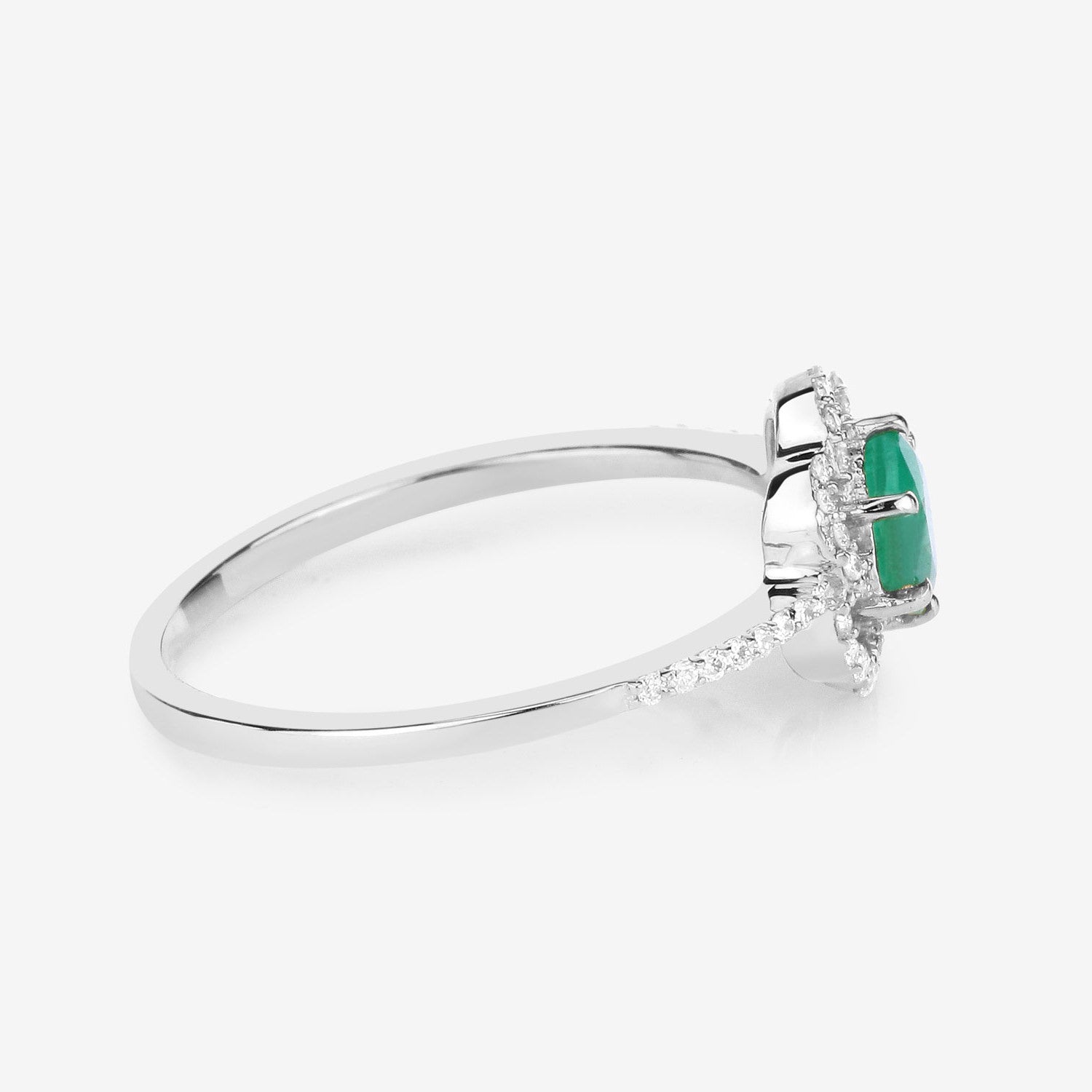 Zambian Emerald Ring With Diamonds 0.52 Carats 14K White Gold