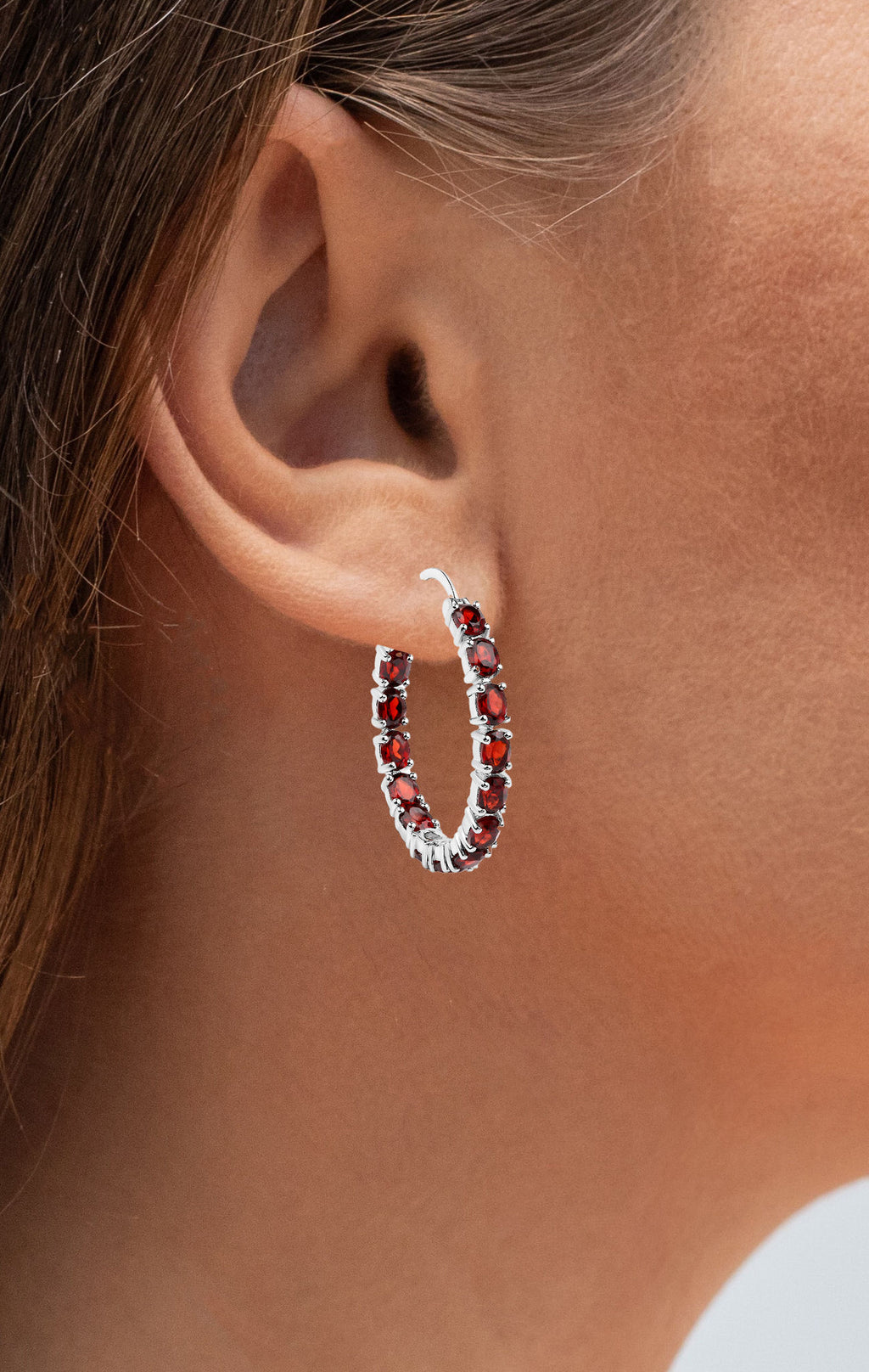 Garnet Hoop Earrings 5.98 Carats Sterling Silver