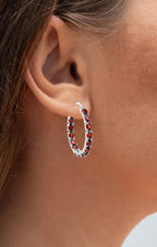 Garnet Hoop Earrings 5.98 Carats Sterling Silver