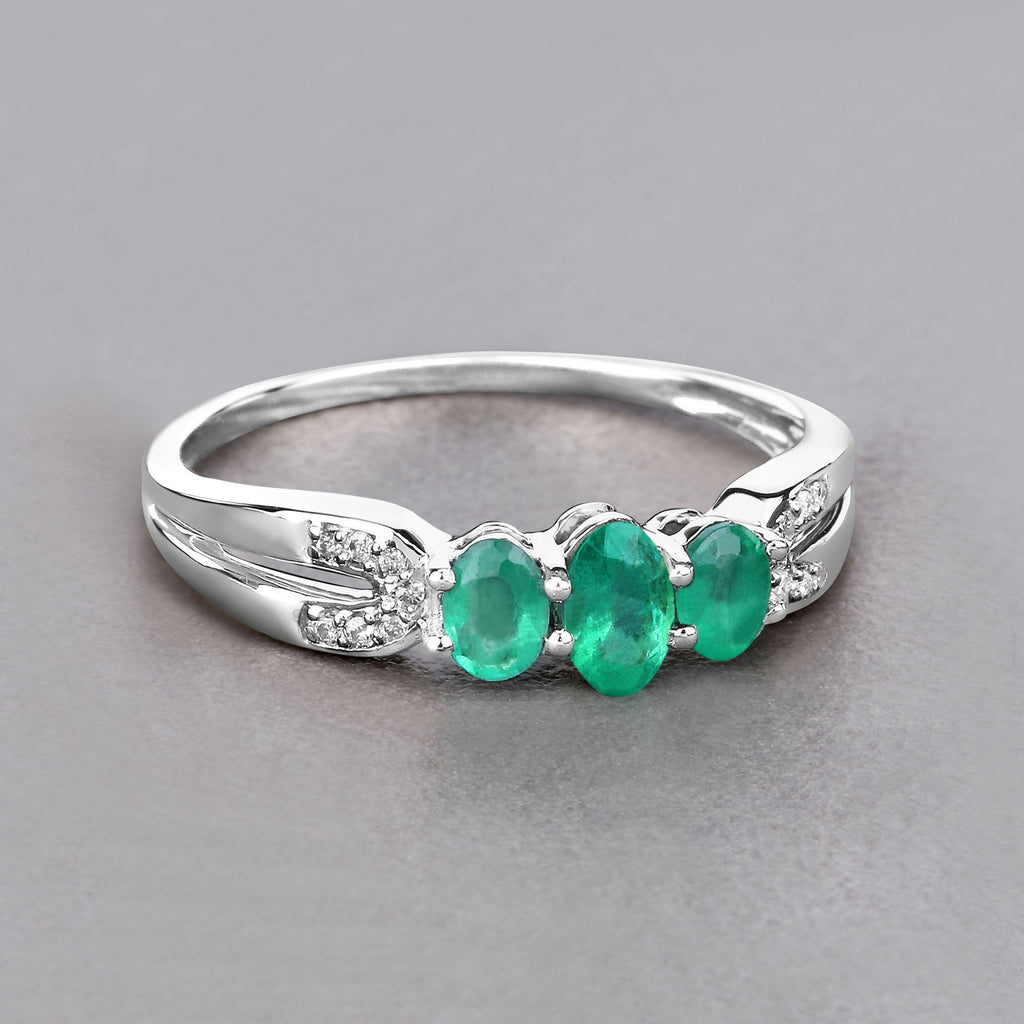 Zambian Emerald Ring With Diamonds 0.48 Carats 14K White Gold