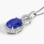 Blue Sapphire Pendant With Diamonds 2.9 Carats 18K White Gold