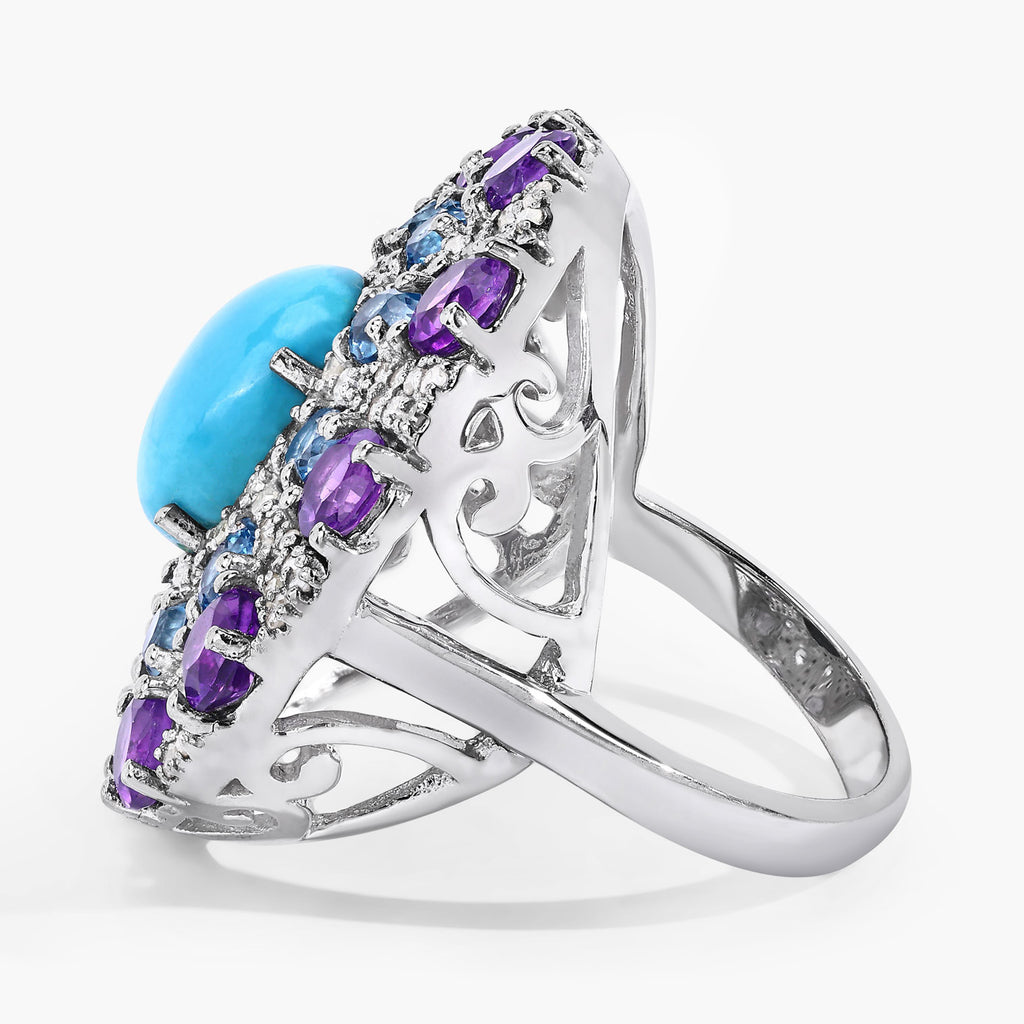 Turquoise Ring With Amethyst 8.3 Carats Sterling Silver