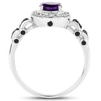 Amethyst Ring With Multicolor Diamonds 0.96 Carats Sterling Silver