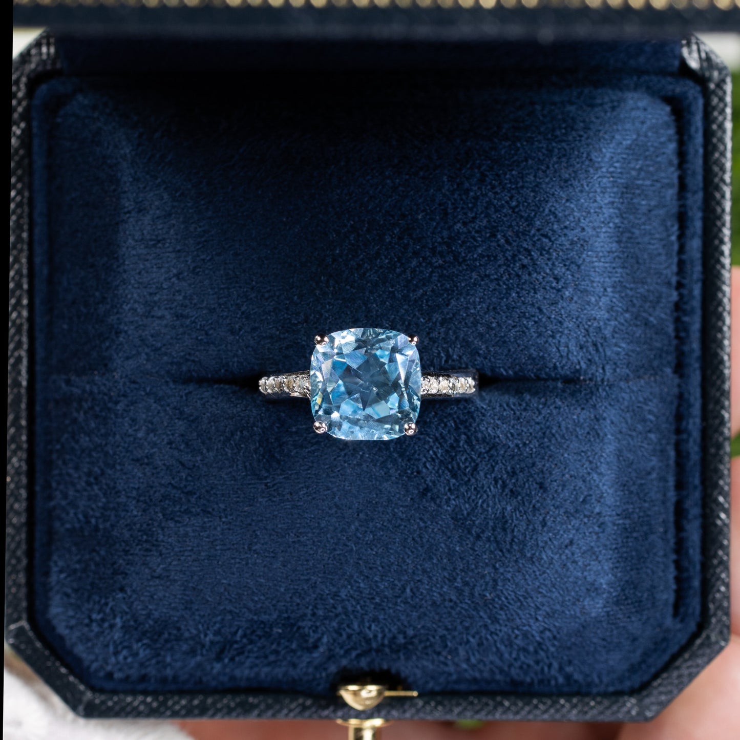Blue Topaz Ring With White Topaz 4.58 Carats Sterling Silver