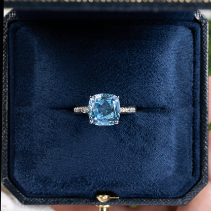 Blue Topaz Ring With White Topaz 4.58 Carats Sterling Silver