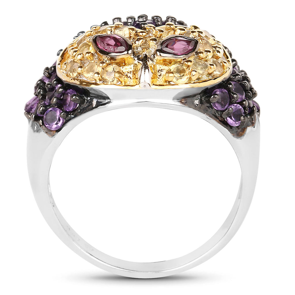 Rhodolite Garnet Ring With Amethyst 1.94 Carats Sterling Silver
