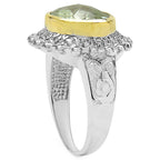 Green Amethyst Ring With White Topaz 4.15 Carats Sterling Silver