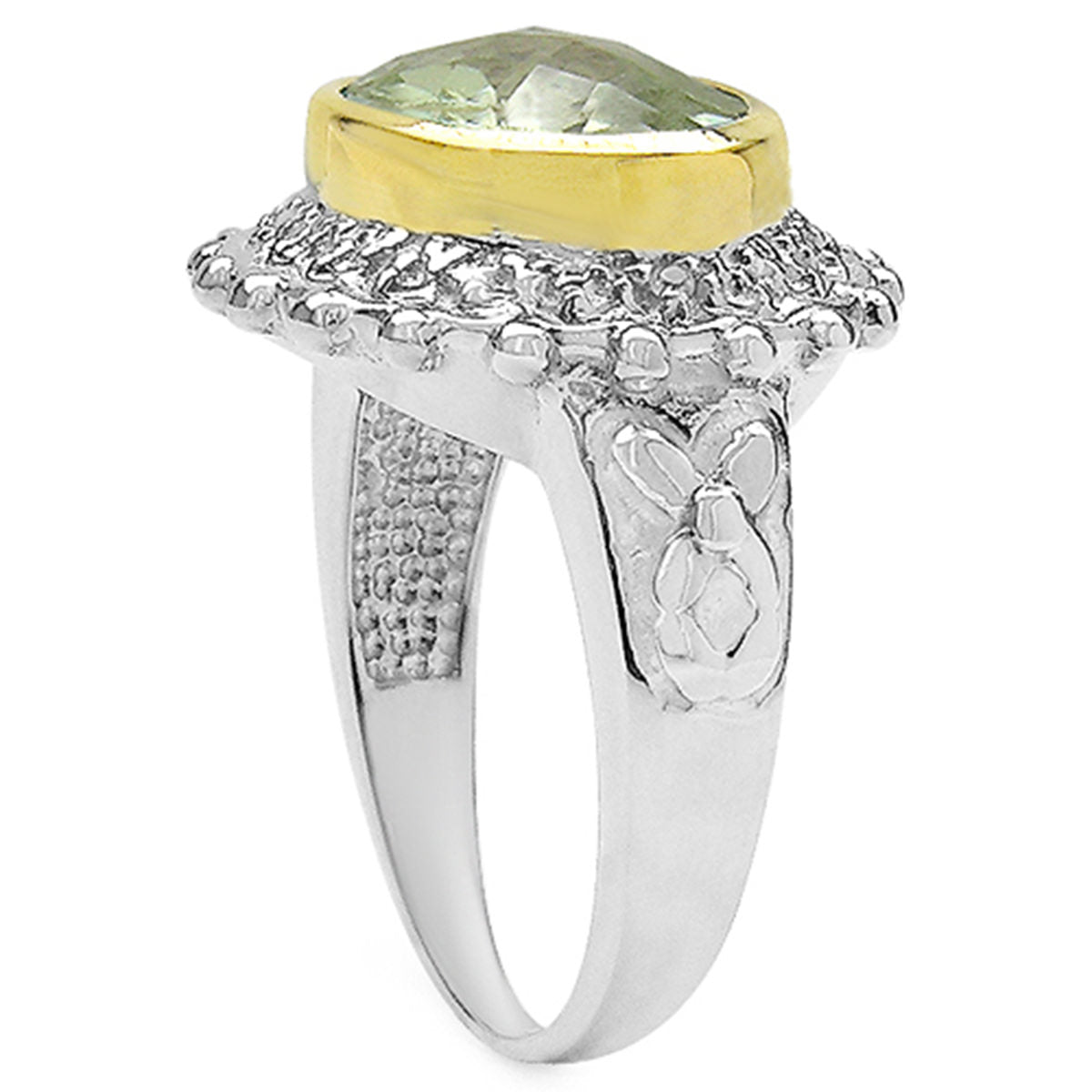 Green Amethyst Ring With White Topaz 4.15 Carats Sterling Silver