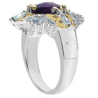 Amethyst Butterfly Ring With Blue Topaz and Diamonds 3.85 Carats Sterling Silver