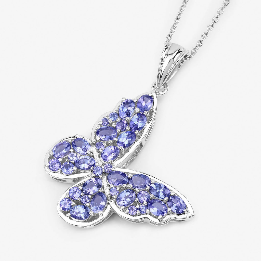 Tanzanite Butterfly Pendant 3.72 Carats Sterling Silver