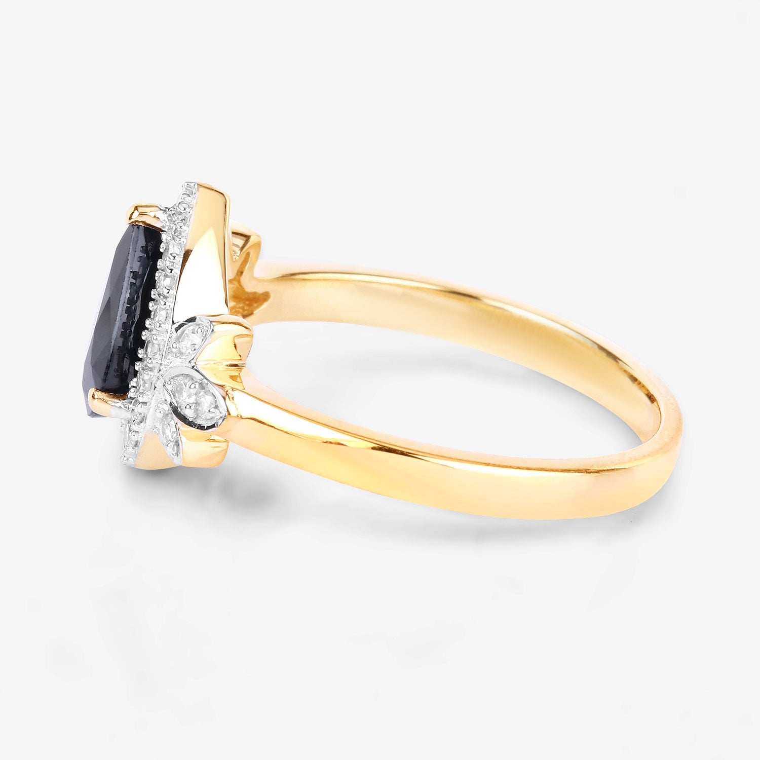 Blue Sapphire Ring With Diamonds 1.5 Carats 14K Yellow Gold