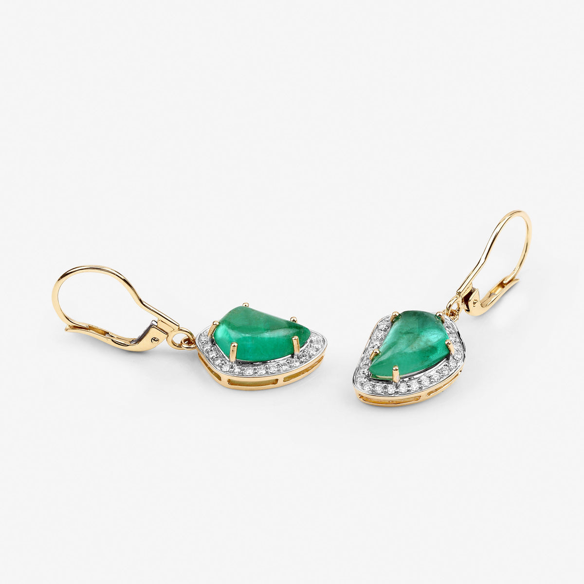 Colombian Emerald Earrings With Diamonds 6.36 Carats 14K Yellow Gold