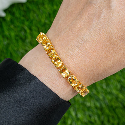 Natural Citrine Tennis Bracelet 22 Carats 24K Yellow Gold Plated Sterling Silver