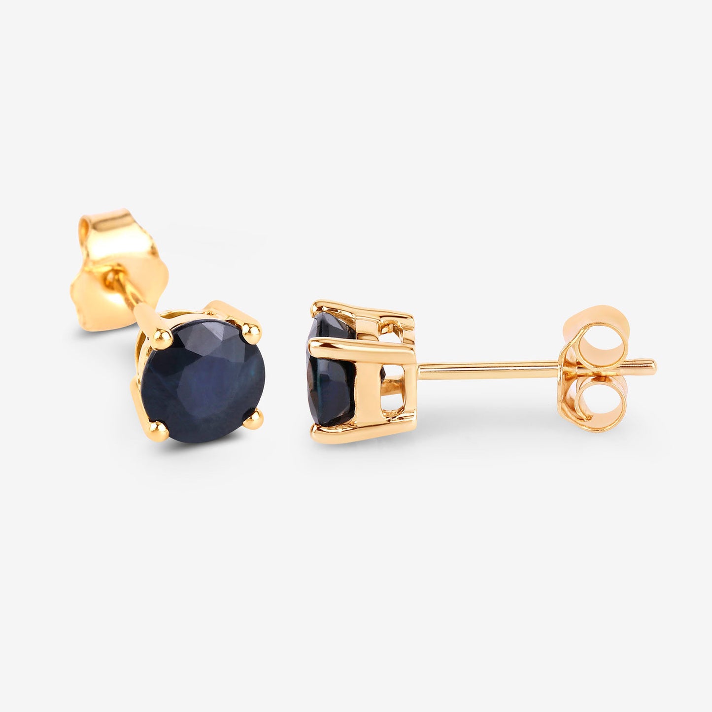 Blue Sapphire Stud Earrings 1.69 Carats 10K Yellow Gold