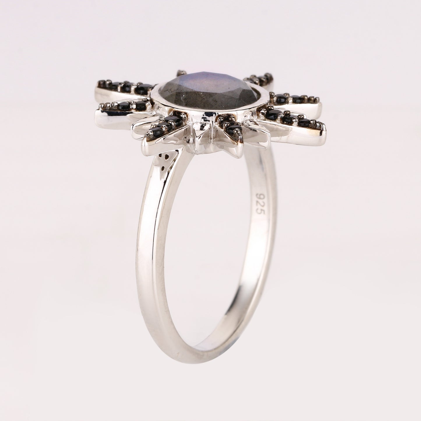 Labradorite Ring With Black Spinel 2.49 Carats Sterling Silver