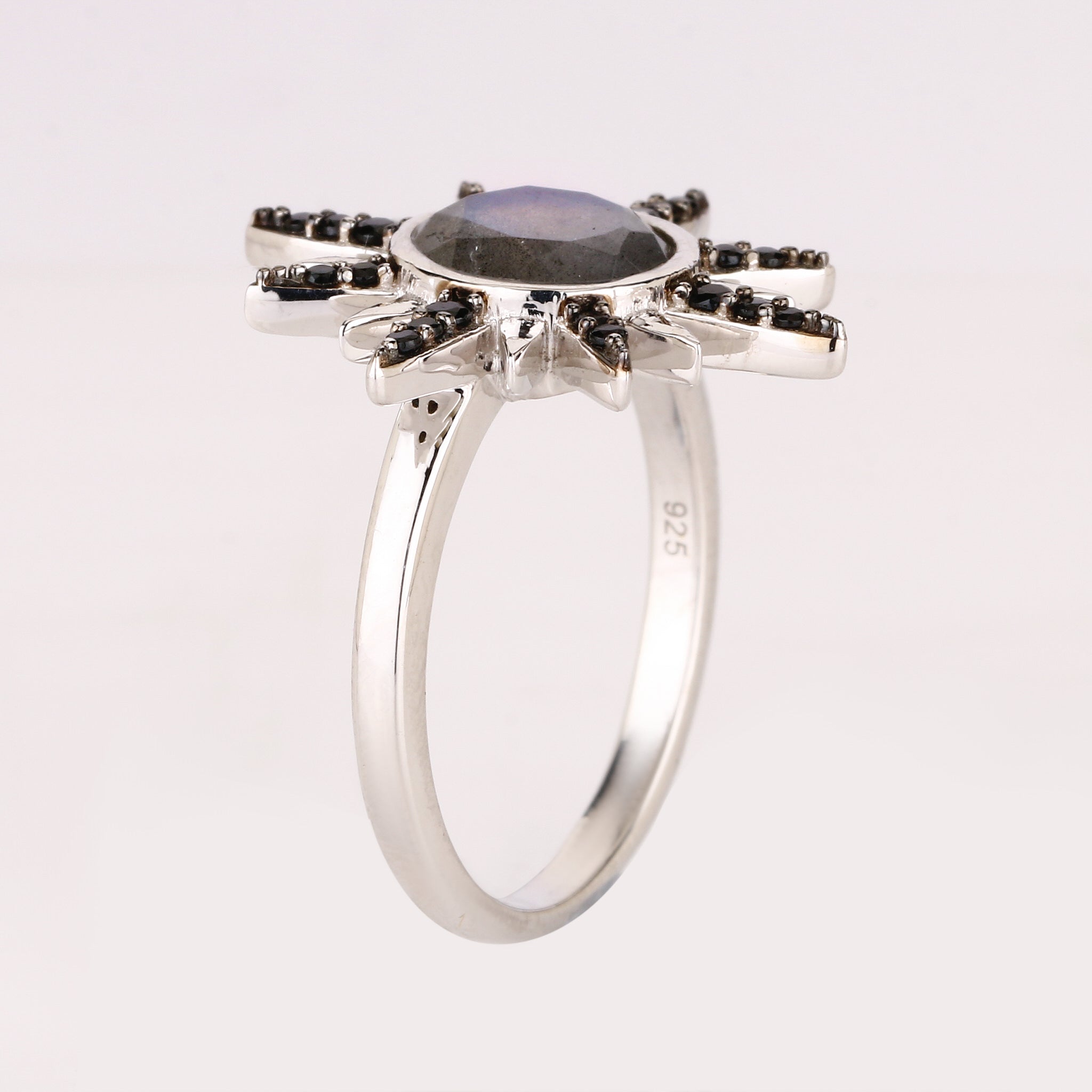 Labradorite Ring With Black Spinel 2.49 Carats Sterling Silver