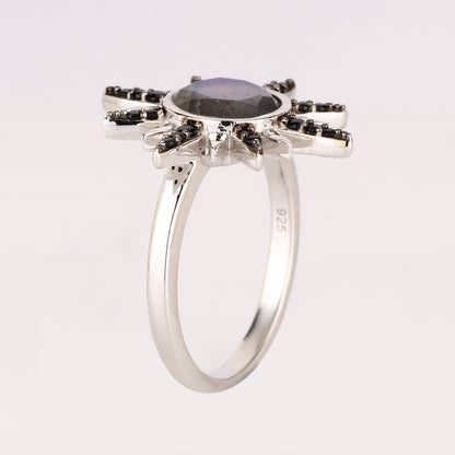 Labradorite Ring With Black Spinel 2.49 Carats Sterling Silver
