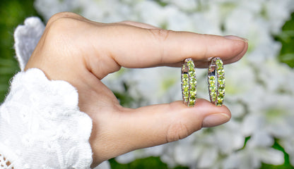 Natural Peridot Hoop Earrings 3.4 Carats Rhodium Plated Silver