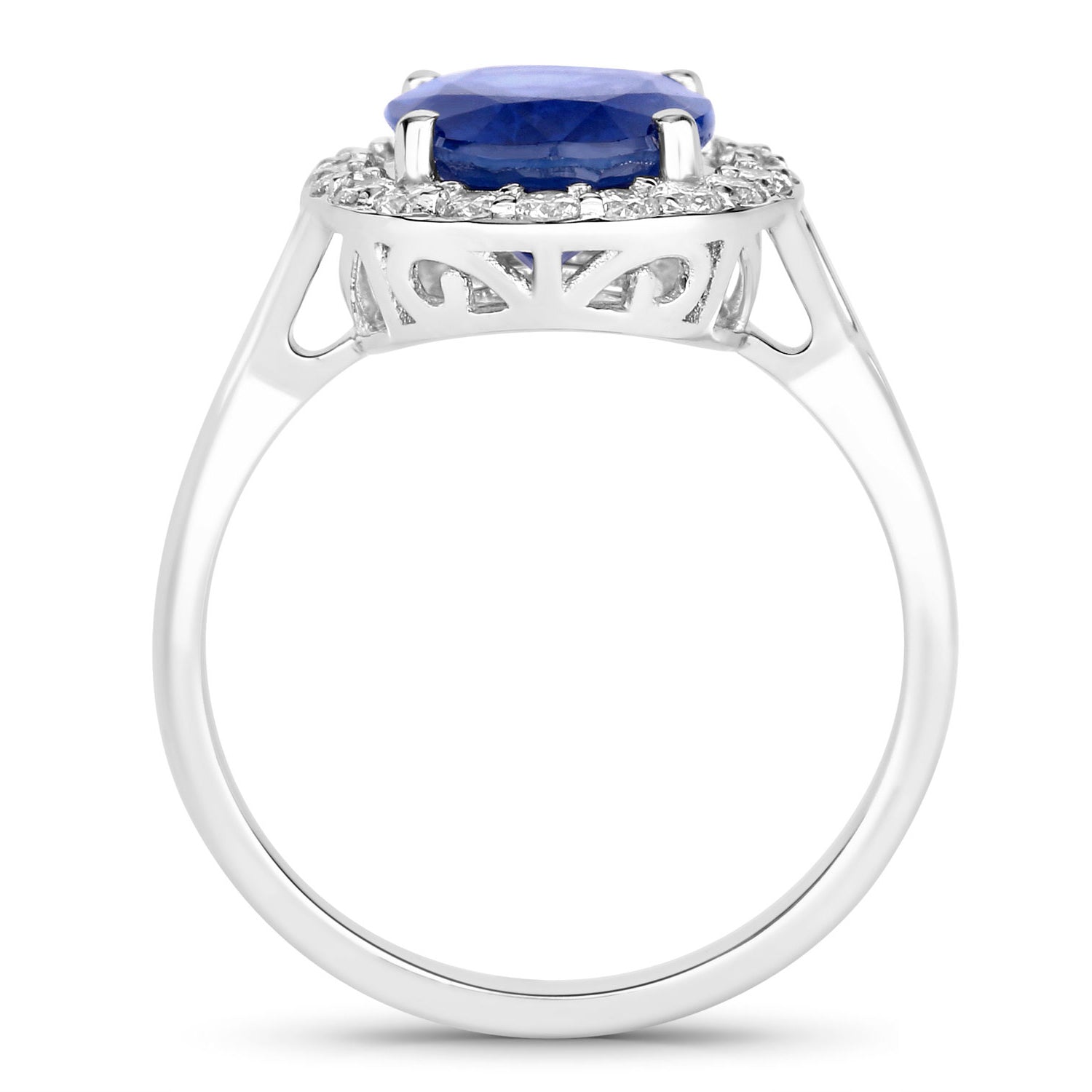 Blue Sapphire Ring With Diamonds 4.26 Carats 18K White Gold