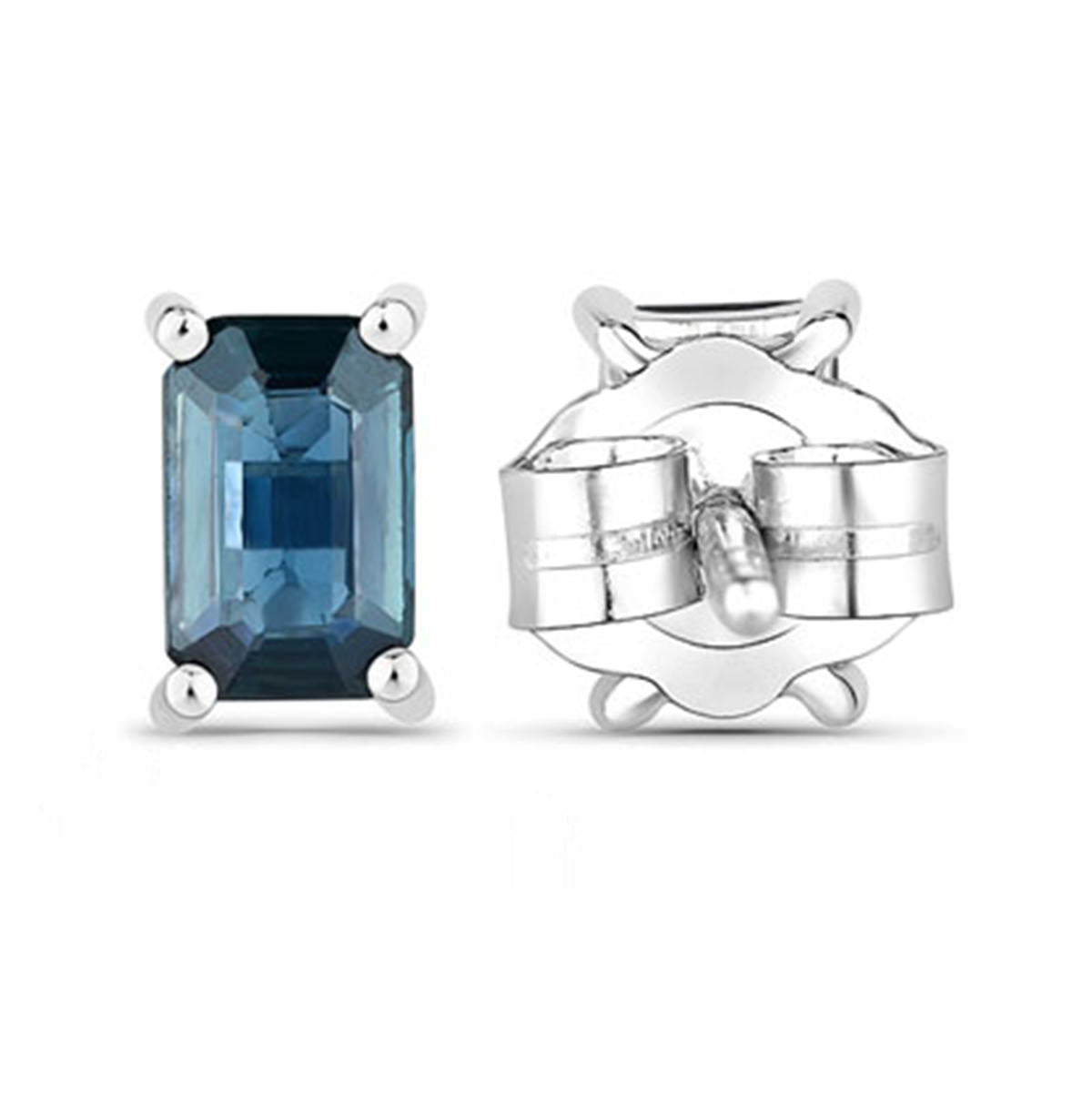 Blue Sapphire Stud Earrings 0.78 Carats 14K White Gold