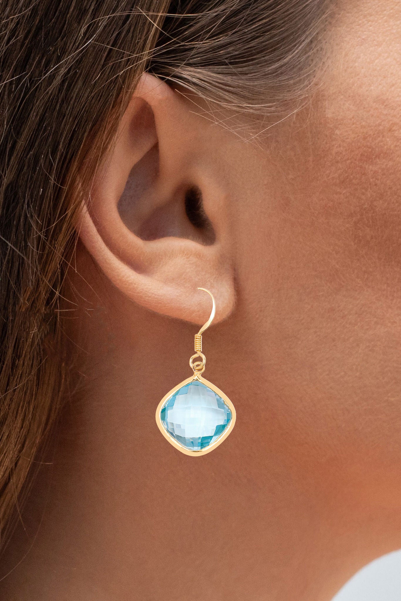 Blue Topaz Dangle Earrings 28.9 Carats Gold Plated Silver