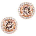 Morganite Stud Earrings With Diamonds 1.56 Carats 14K Rose Gold