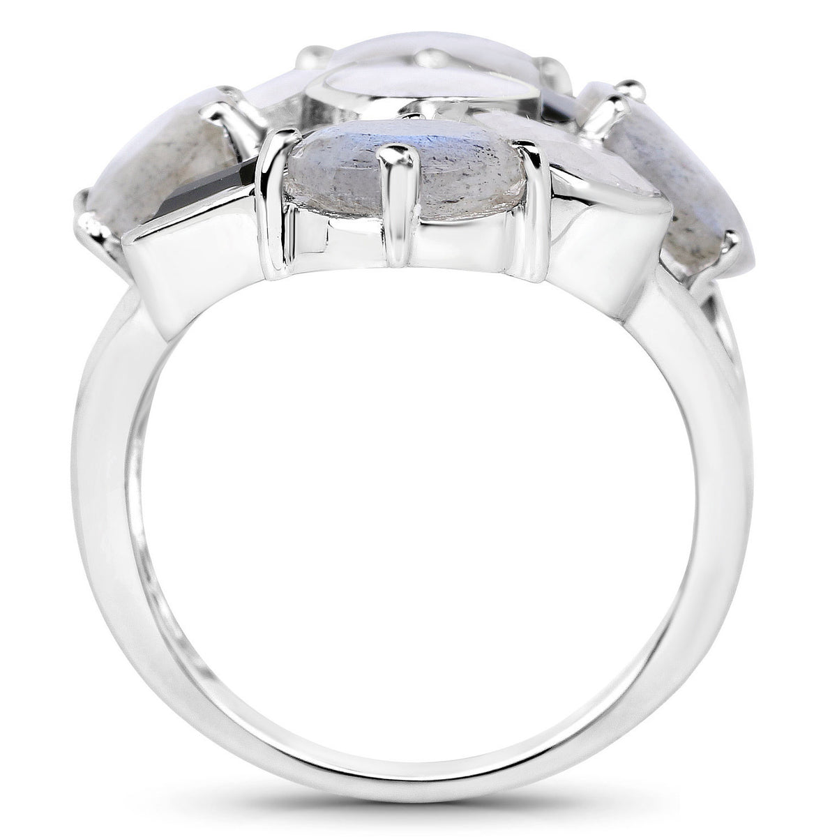 White Rainbow Moonstone Ring Labradorite 10.2 Carats Sterling Silver