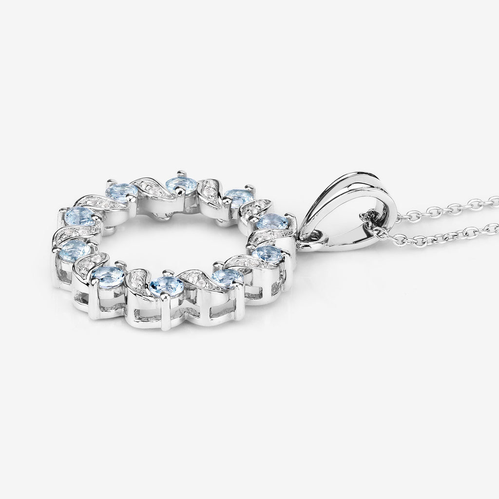 Aquamarine Pendant With White Topaz 1.06 Carats Sterling Silver