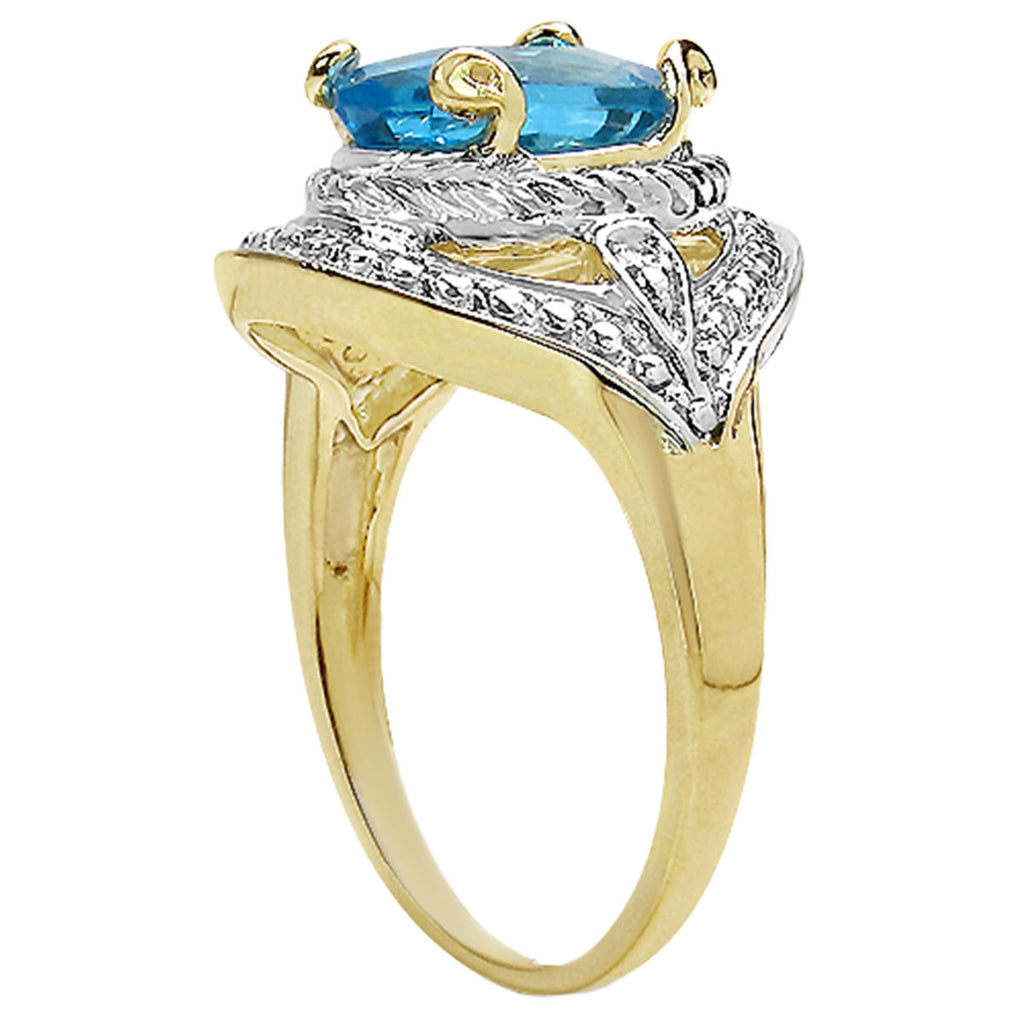Swiss Blue Topaz Ring 3.24 Carats Gold Plated Silver
