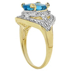 Swiss Blue Topaz Ring 3.24 Carats Gold Plated Silver