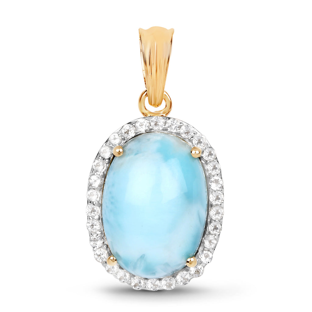 Larimar Pendant With White Topaz 13.5 Carats Gold Plated Silver