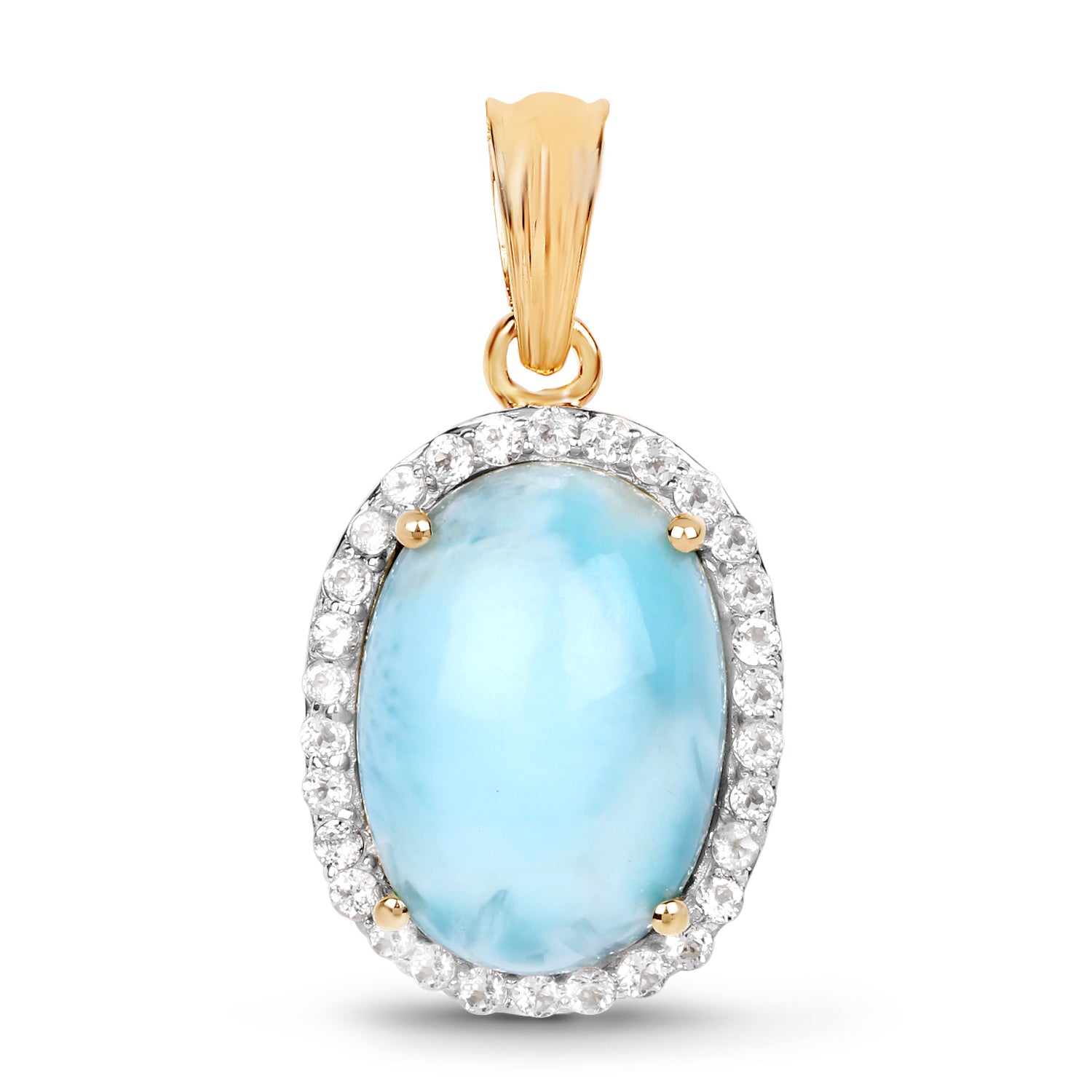 Larimar Pendant With White Topaz 13.5 Carats Gold Plated Silver