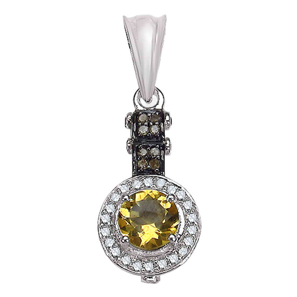 Citrine Pendant With Multicolor Diamonds 0.9 Carats Sterling Silver