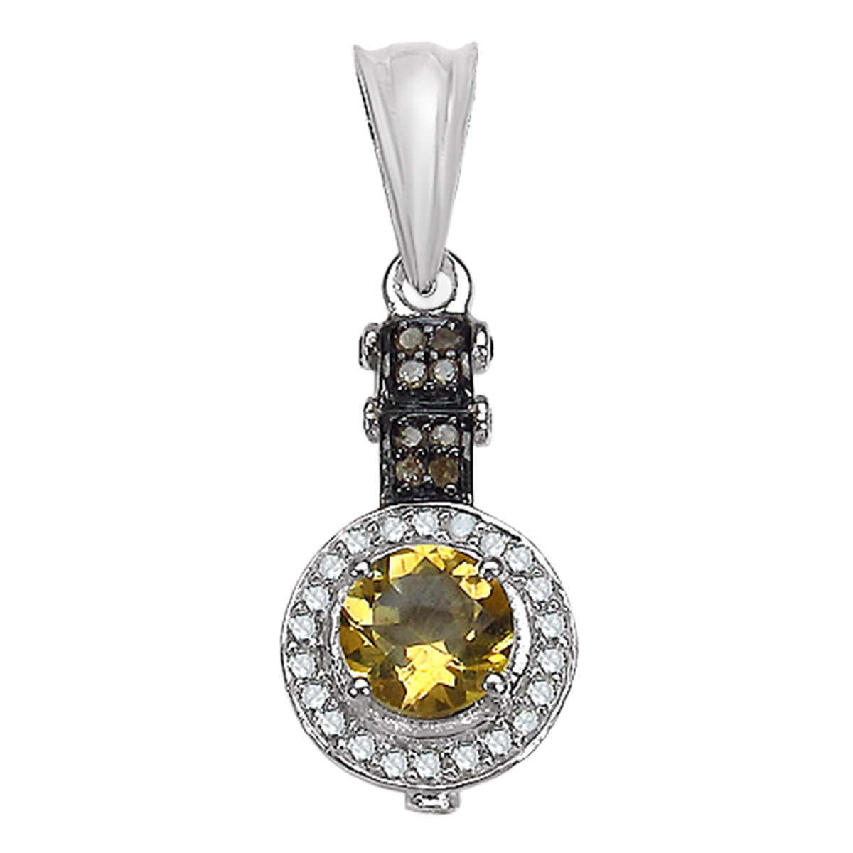 Citrine Pendant With Multicolor Diamonds 0.9 Carats Sterling Silver
