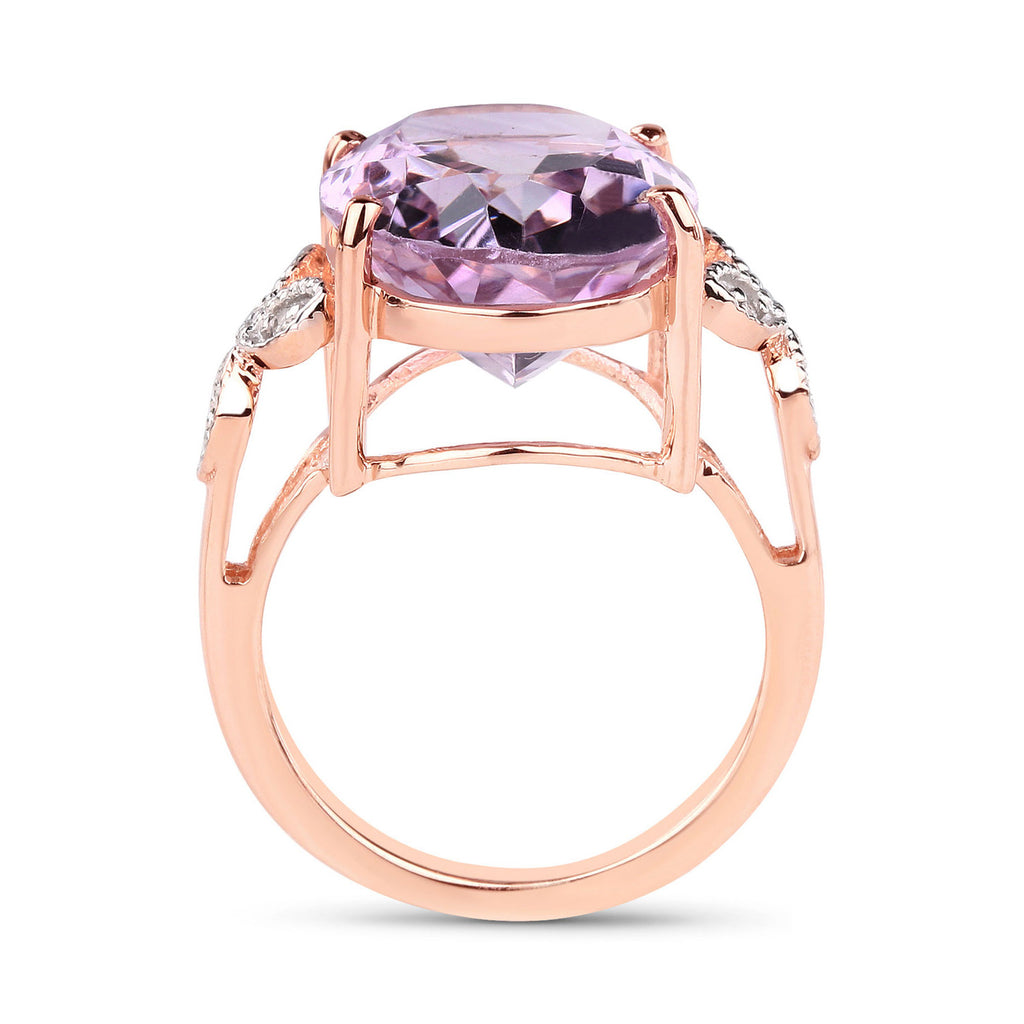 Pink Amethyst Ring With White Topaz 10.4 Carats Gold Plated Silver