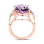 Pink Amethyst Ring With White Topaz 10.4 Carats Gold Plated Silver
