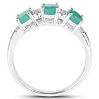 Emerald Ring With White Topaz 0.86 Carats Sterling Silver