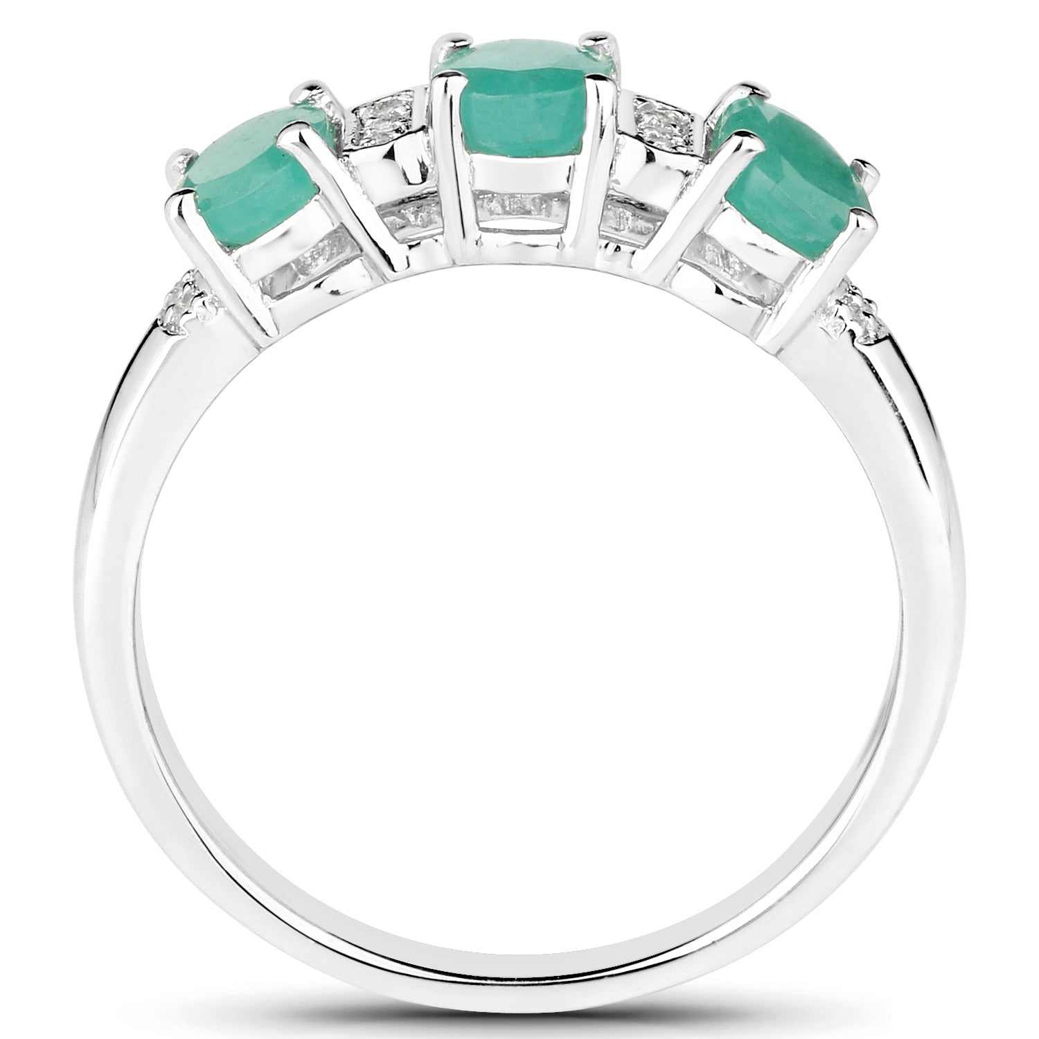 Emerald Ring With White Topaz 0.86 Carats Sterling Silver