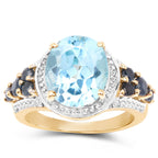 Blue Topaz Ring With Blue Sapphire 5.76 Carats Gold Plated Silver