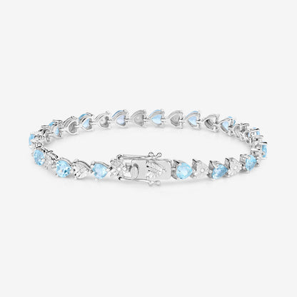 Blue Topaz Tennis Bracelet Diamonds 7.6 Carats Sterling Silver